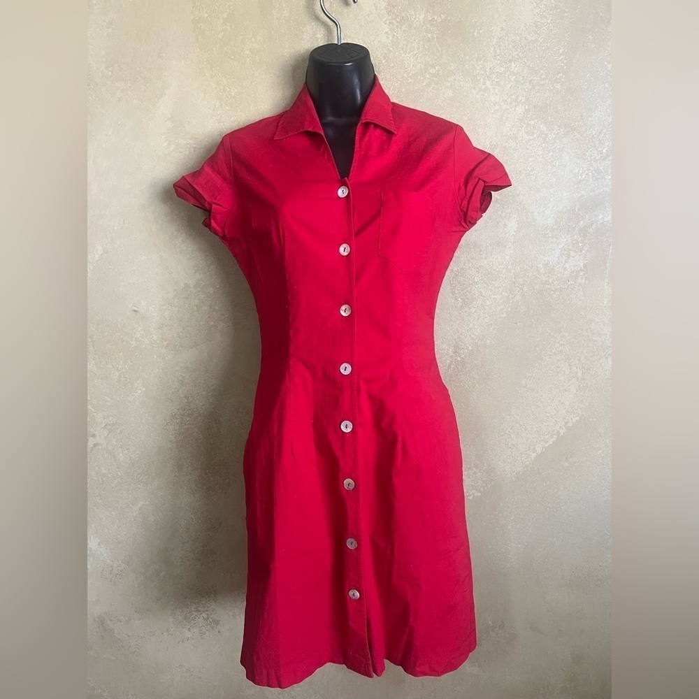 Vintage 90s Just Choon Red Spread Collar Sleeveless Dress